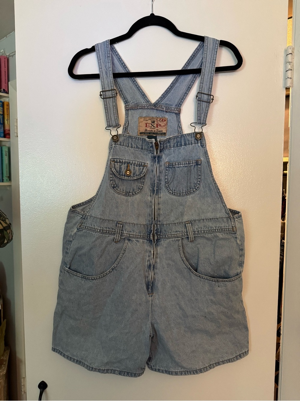Vintage 90s Express Light Wash Denim Short Overalls